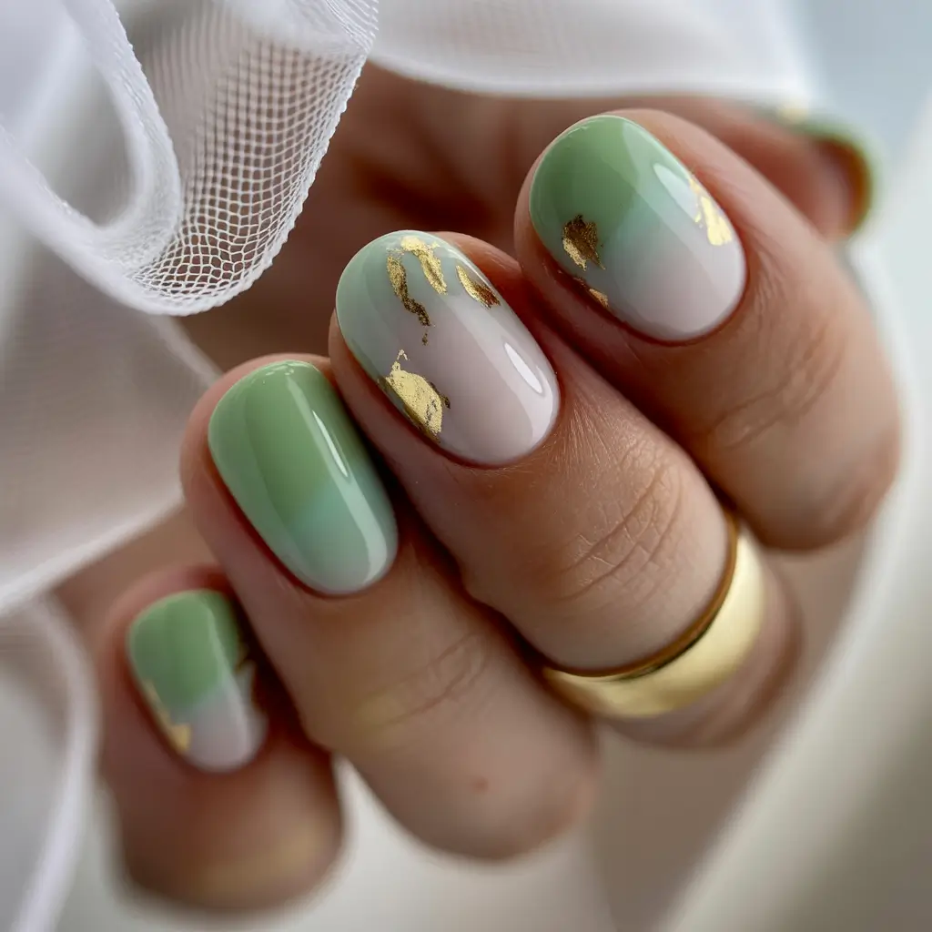 fall inspo nails Mint & Gold Fade