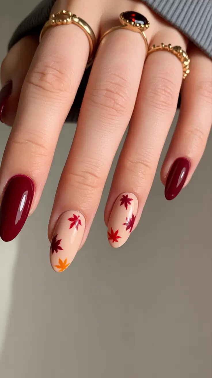 fall inspo nails Maple Leaf Charm
