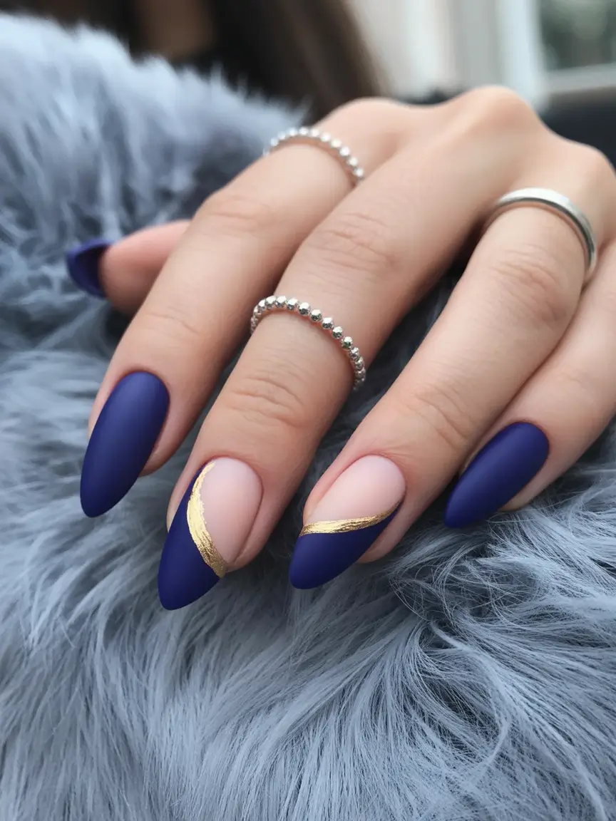 fall inspo nails Royal Blue & Gold Accent