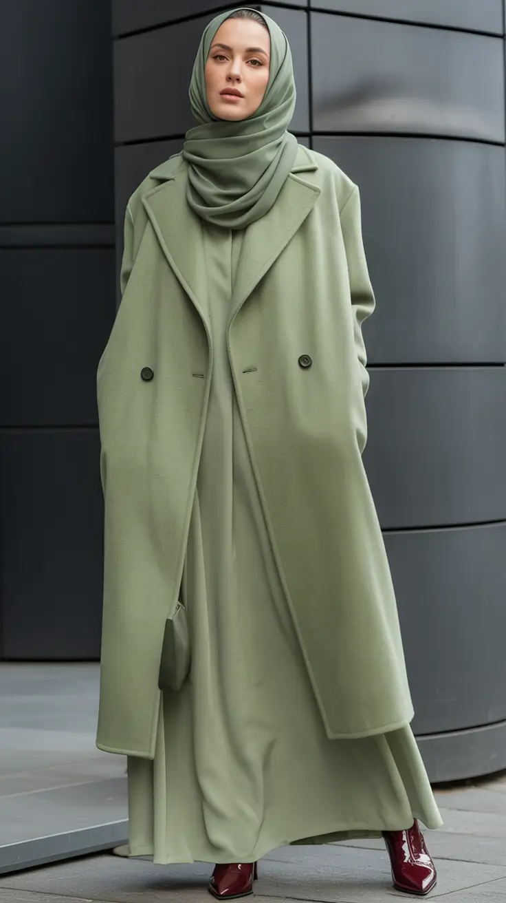 October outfits Muted Green Layers with Unexpected Detail