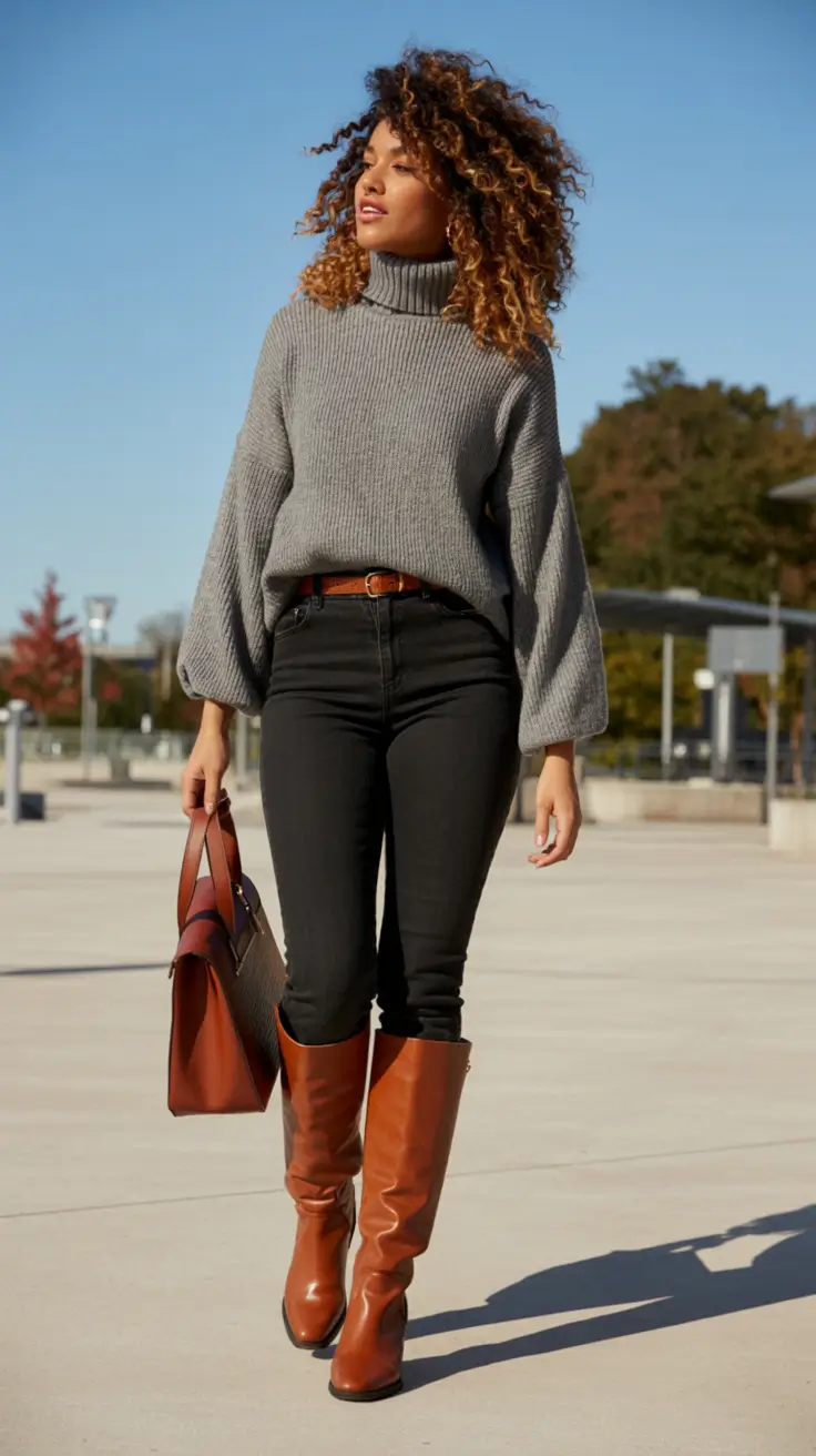 October outfits Grey Knits with Autumn Browns