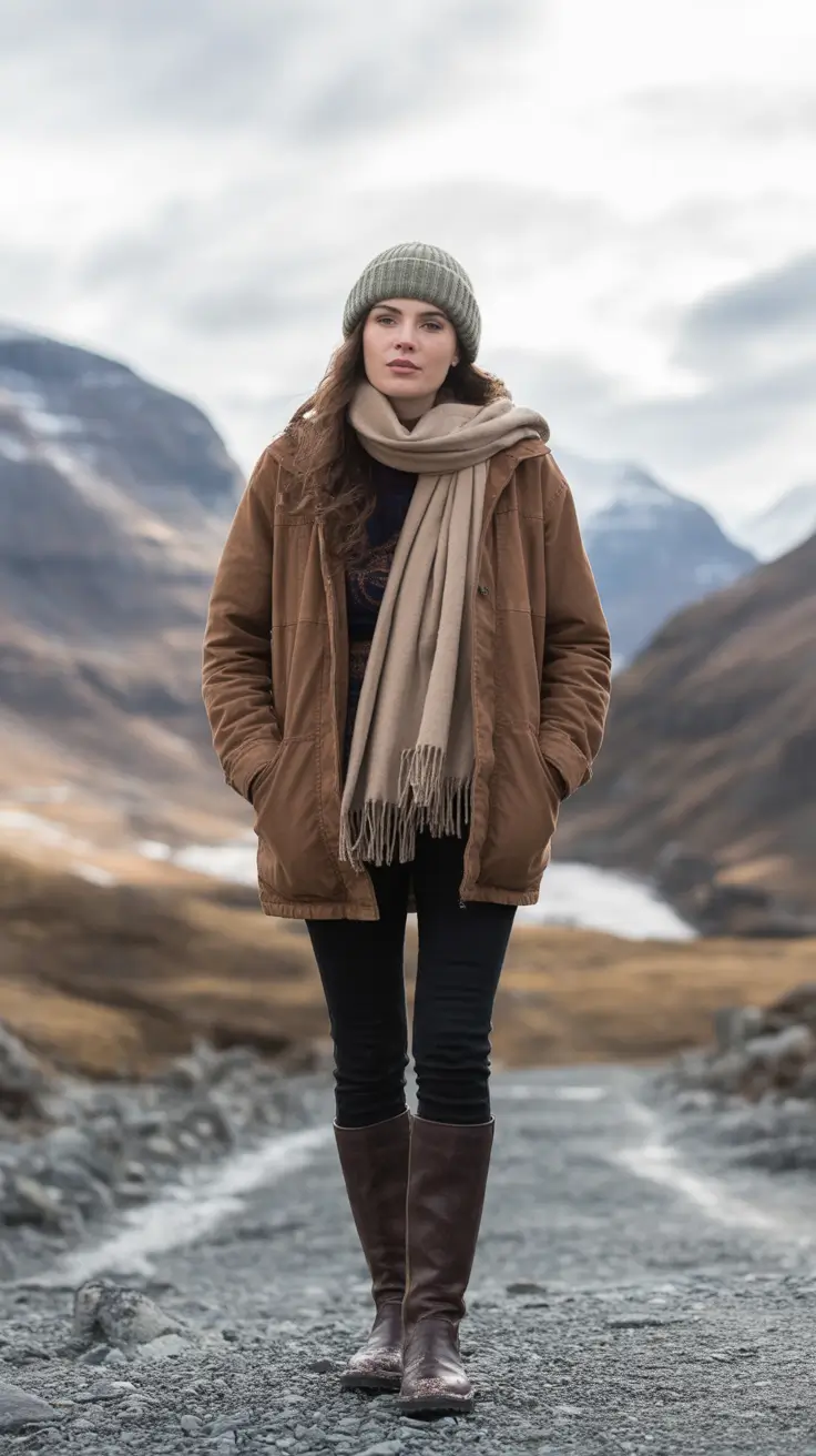 October outfits Mountain-Ready Layers with Soft Neutrals
