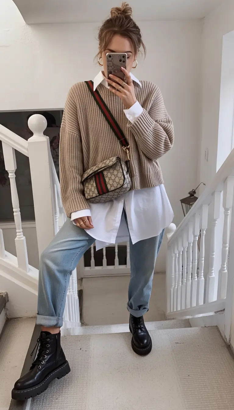 October outfits Layered Neutrals with Street-Style Energy