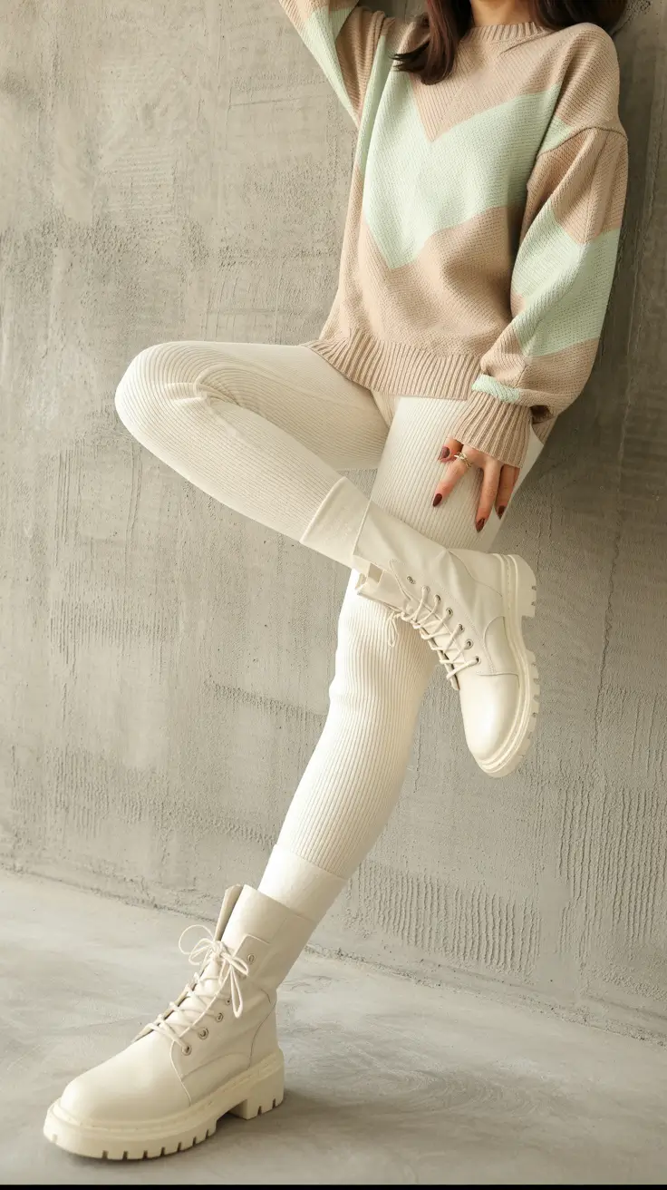 October outfits Creamy Neutrals with Cozy Boots