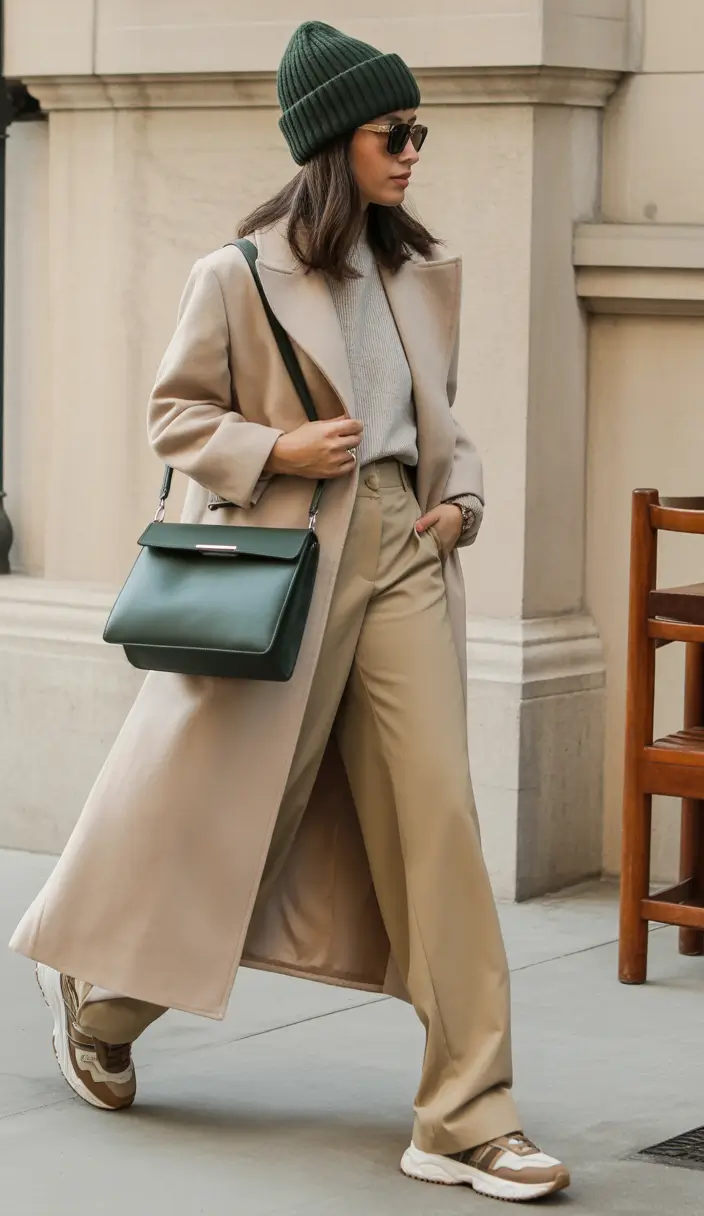 fall winter outfits Neutral Layers with a Sporty Edge