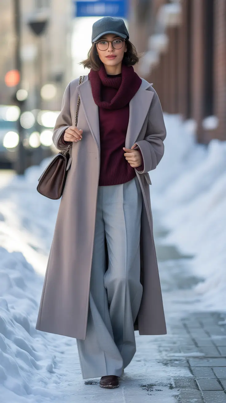fall winter outfits Cool Tones with a Burgundy Pop
