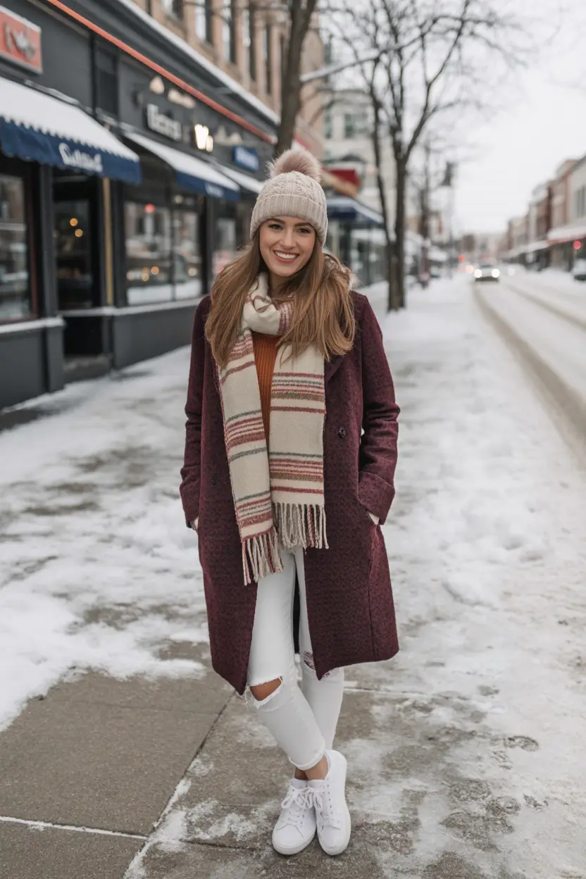 fall winter outfits Casual Burgundy Street Warmth