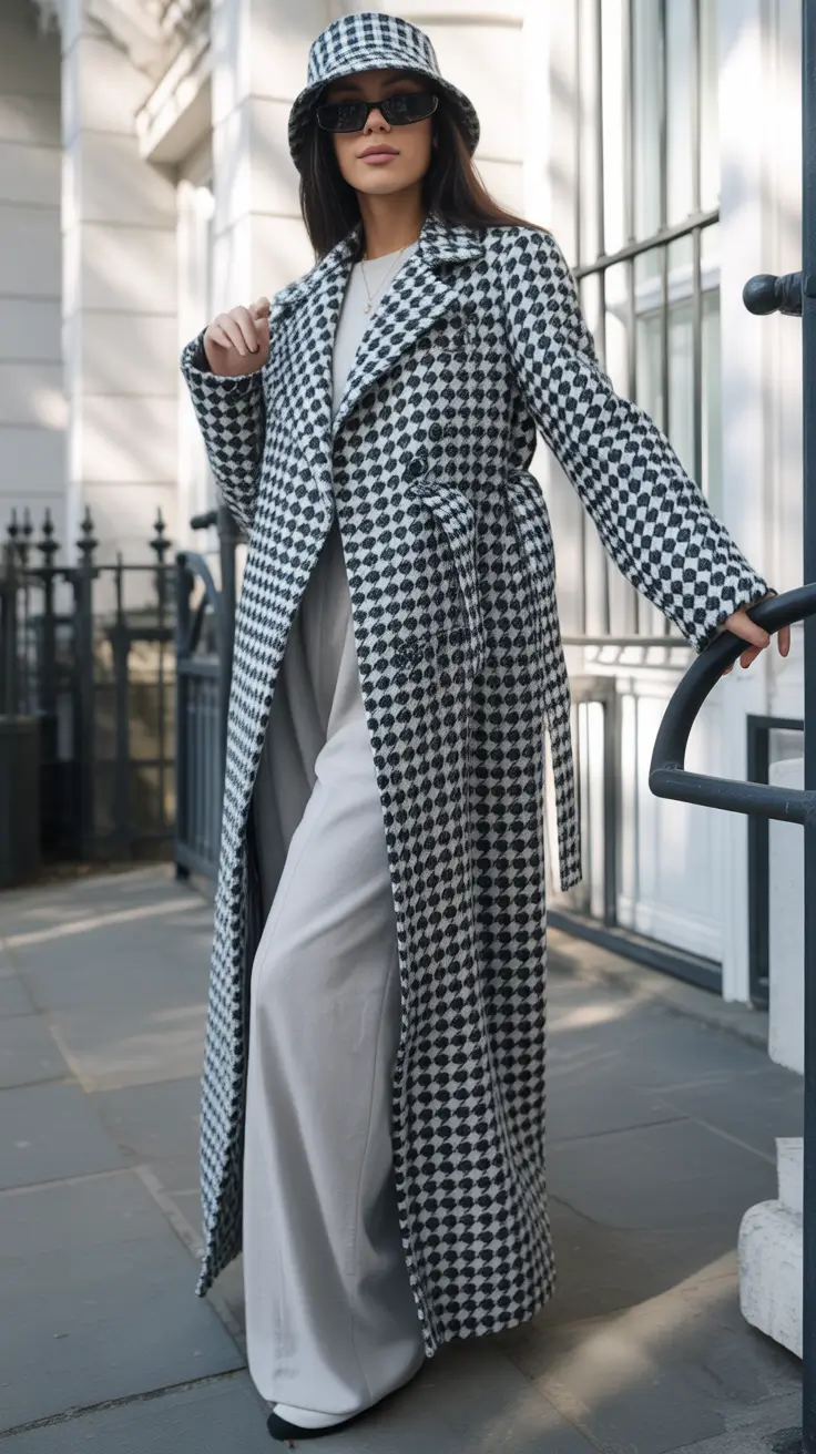 fall winter outfits Monochrome Houndstooth Statement
