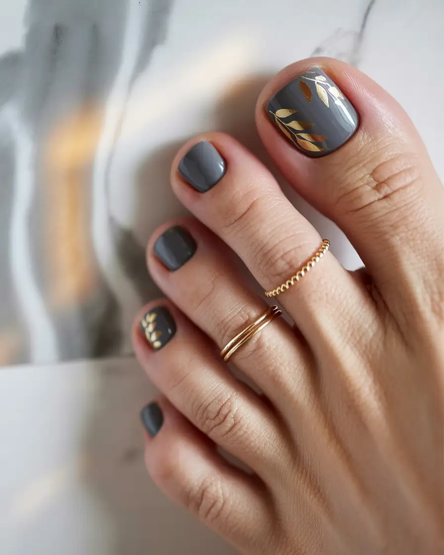 October toe nails Charcoal and Gold Sophistication