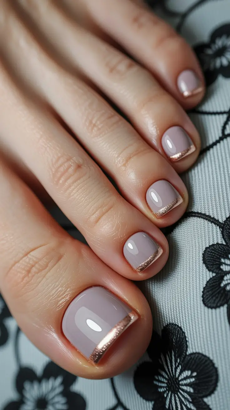 October toe nails Rose Gold French Twist