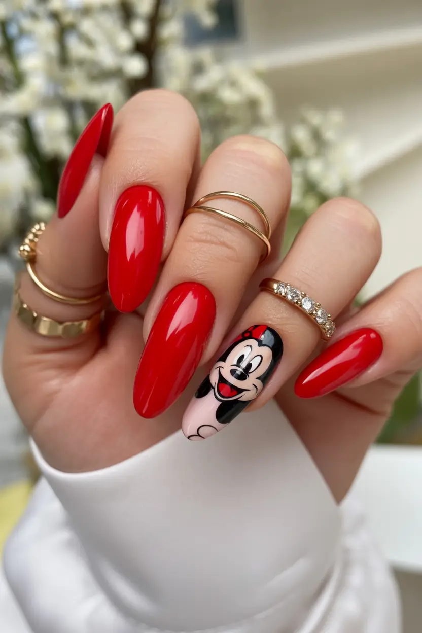 fall/winter nails color Playful Red with Character Accent
