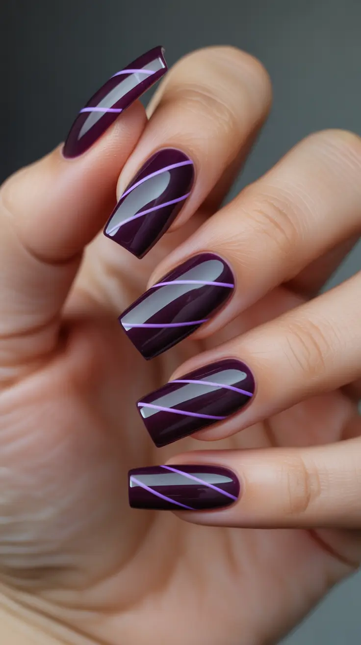 fall/winter nails color Plum Gloss with Lavender Lines