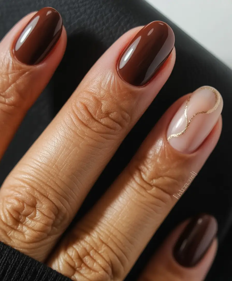 fall/winter nails color Chocolate with Golden Accents