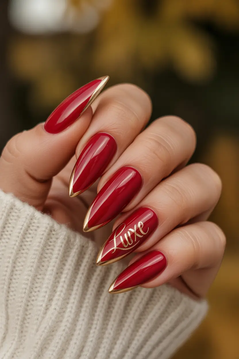 fall/winter nails color Glamorous Red with Golden Luxe