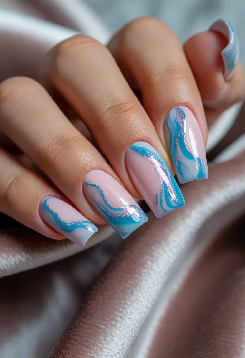 fall winter nails Blue Marble Flow