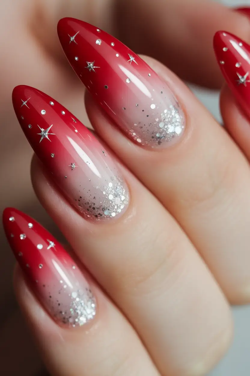 Fall Winter Nails Festive Red Sparkles