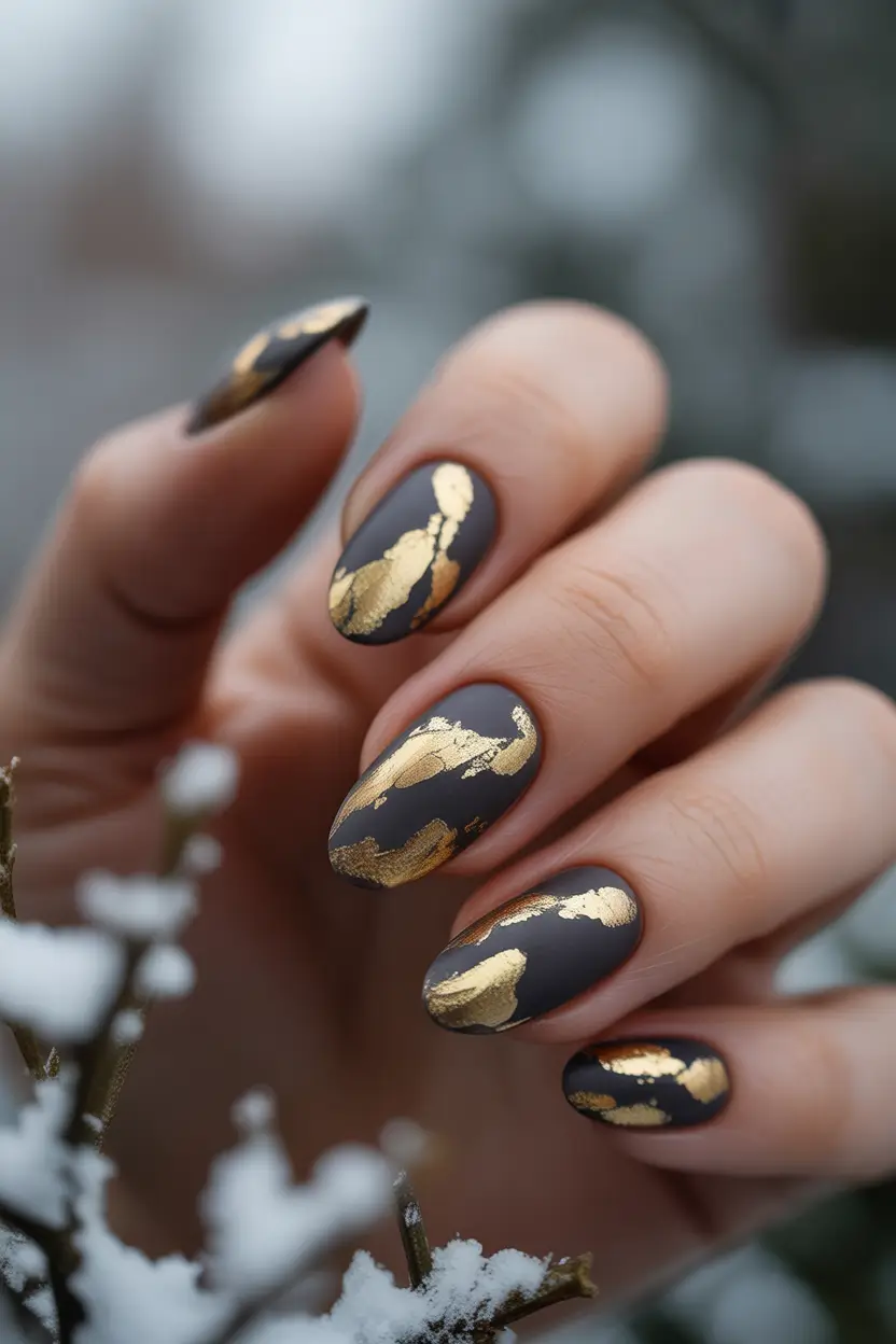fall winter nails Matte Gold Drama