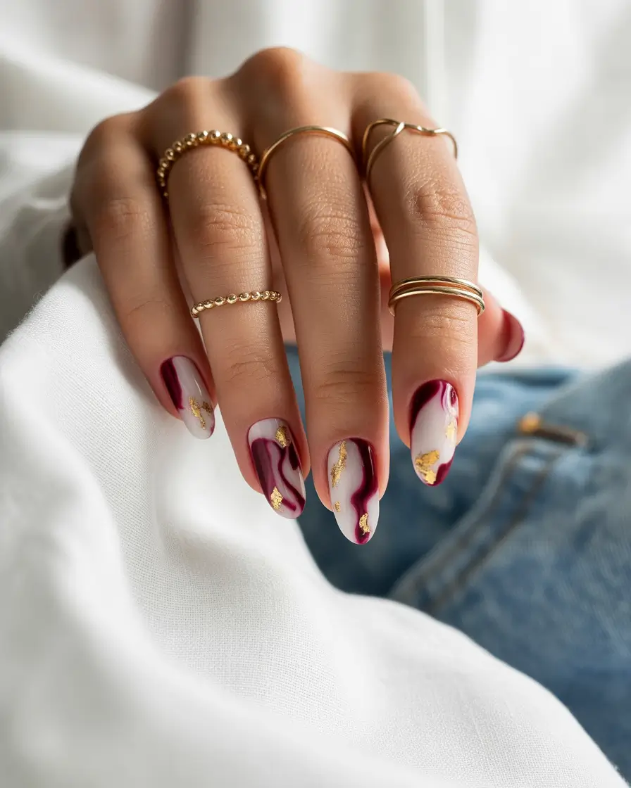 fall winter nails Wine Marble Elegance