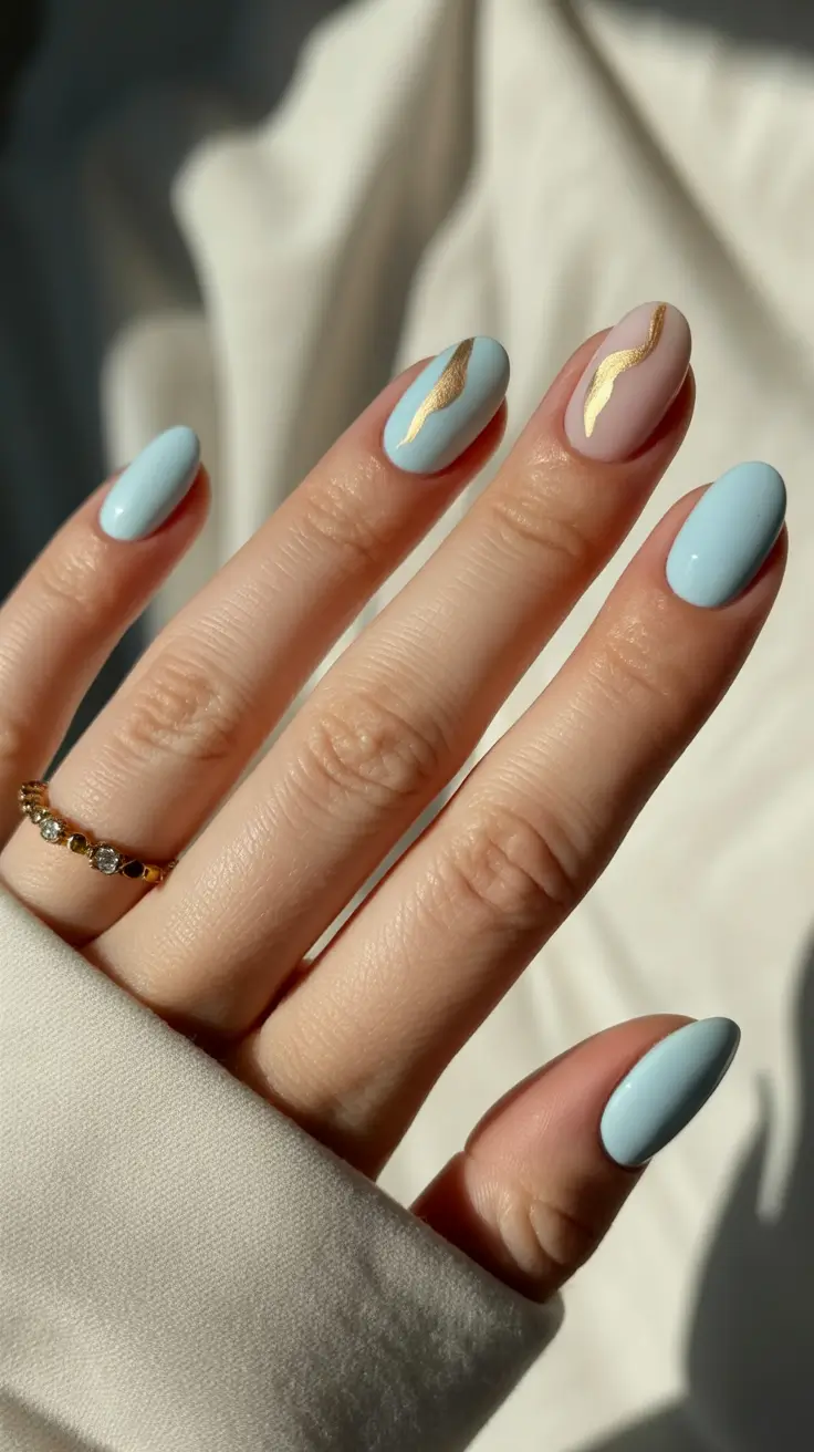 fall winter nails Winter Sky with Golden Strokes