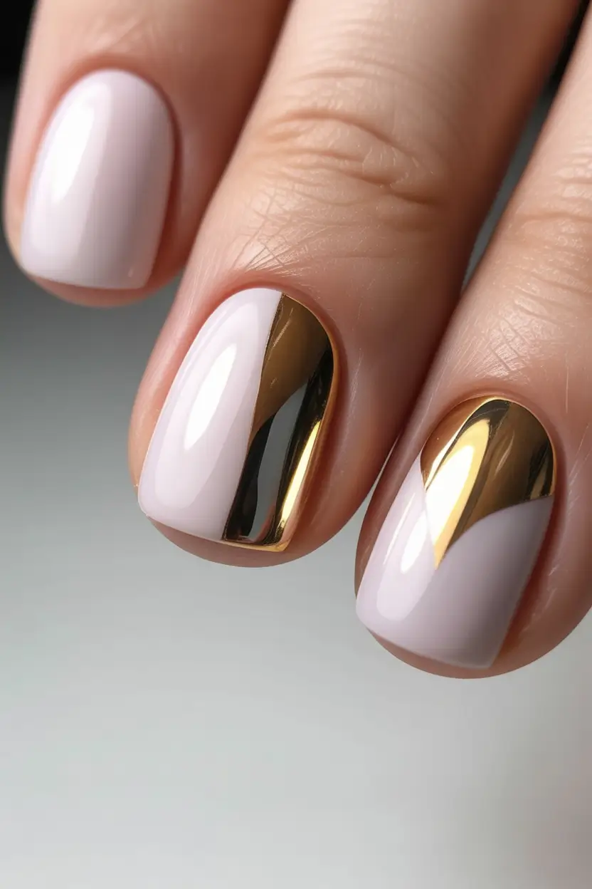 Fall Foil Accent Nails Gold Half-Moon Chic
