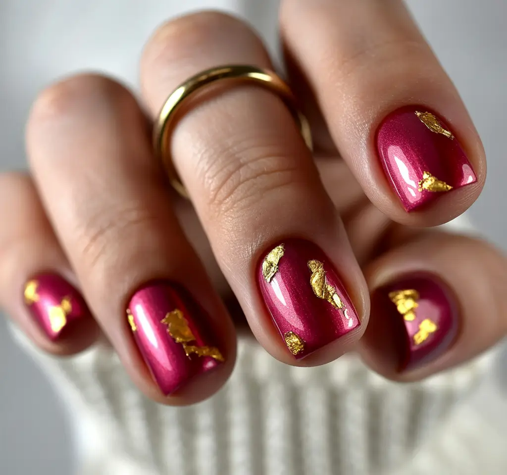 Fall Foil Accent Nails Berry Foil Pop