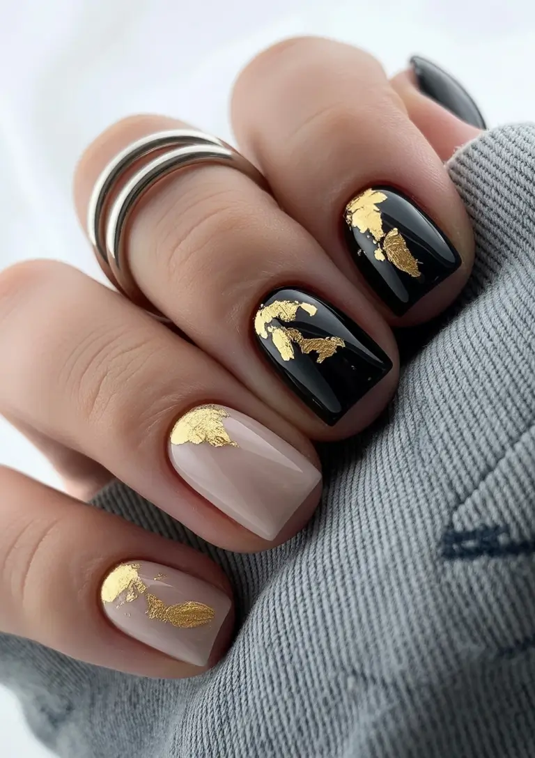 Fall Foil Accent Nails Modern Contrast Foil
