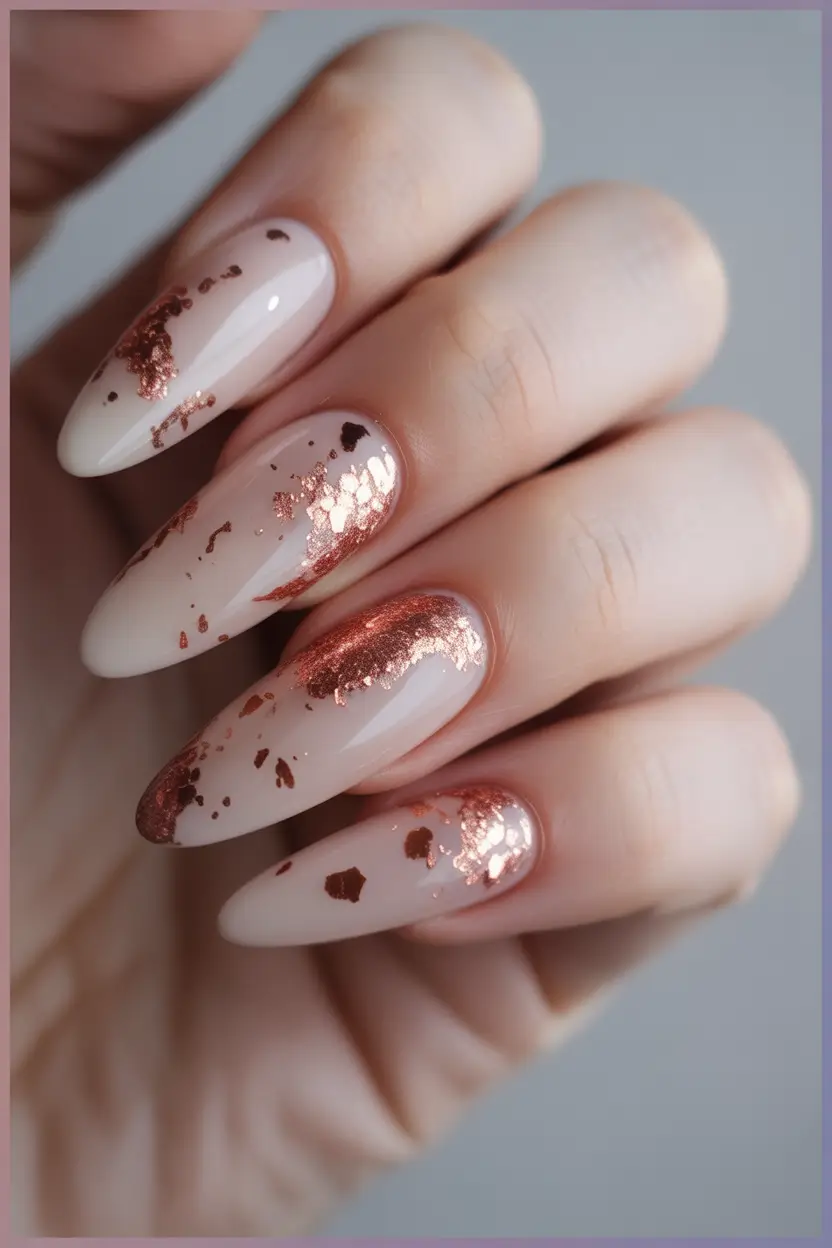 Fall Foil Accent Nails Rose Gold Shimmer Fade