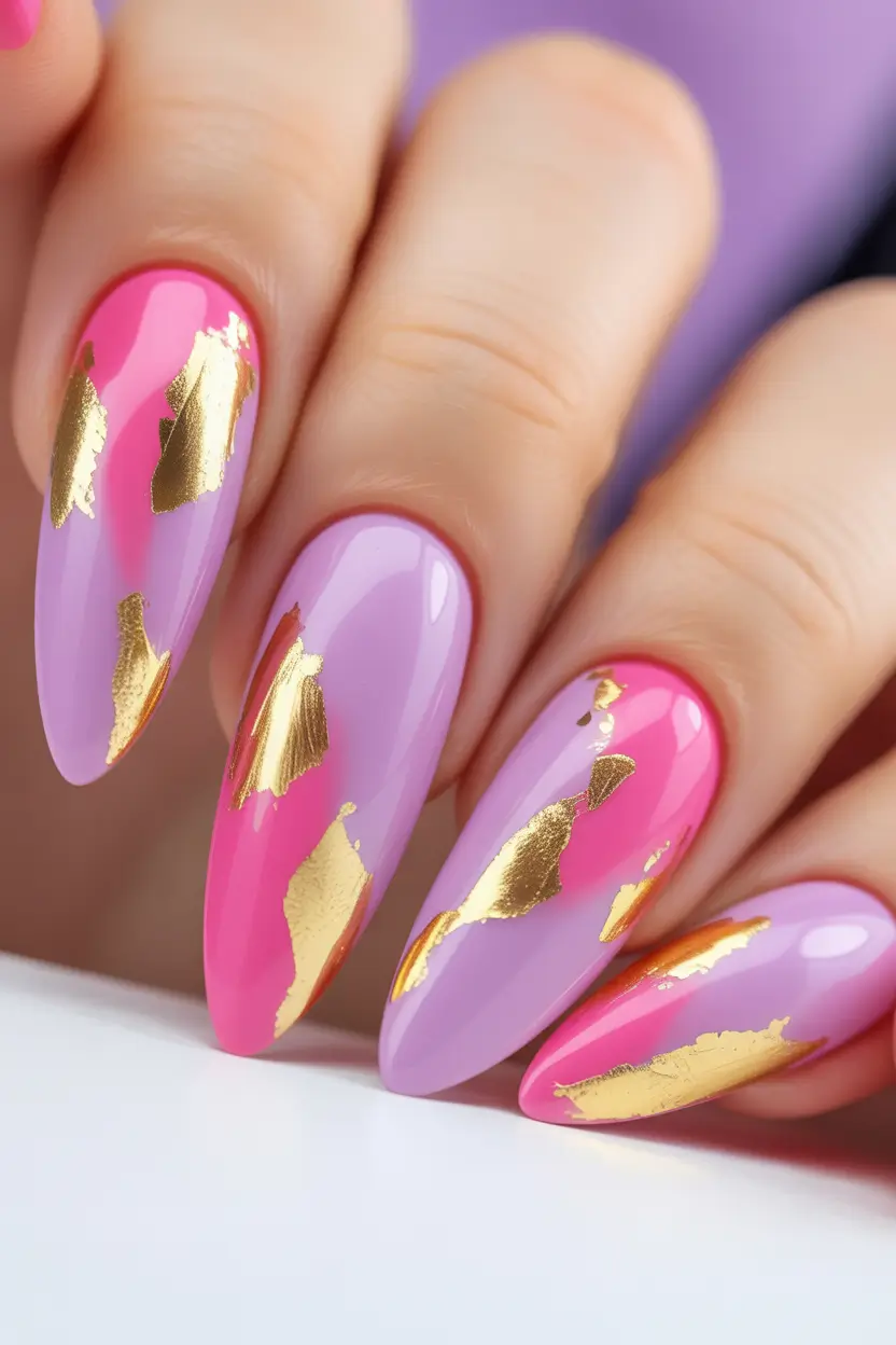 Fall Foil Accent Nails Vibrant Color Clash with Gold