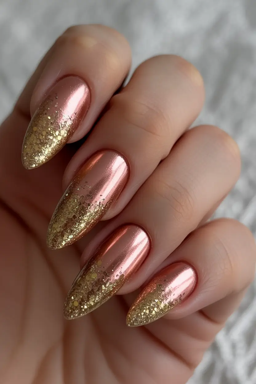 gold fall nails Rose Gold Elegance with Glitter Fade