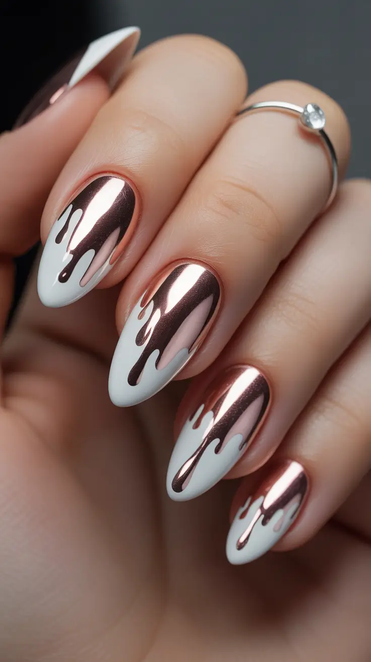 gold fall nails Molten Rose Gold Drips