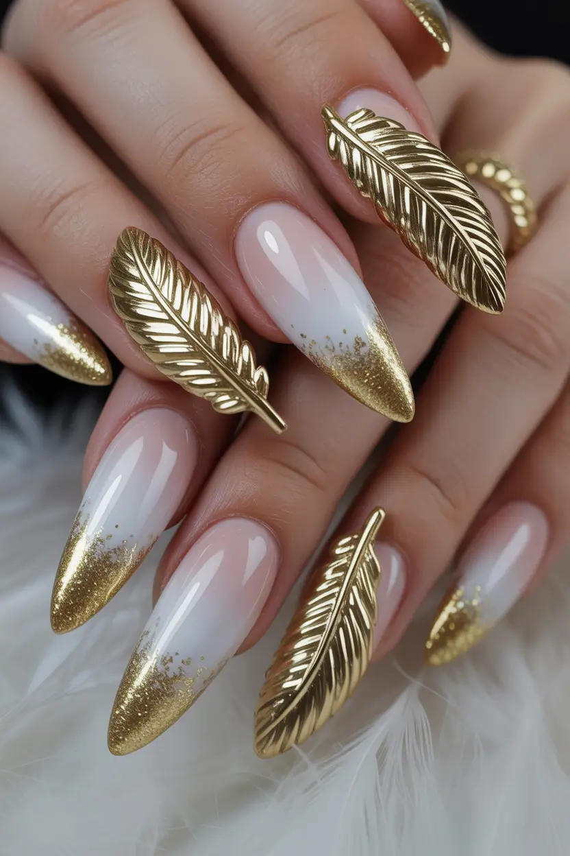 gold fall nails Golden Feather Fantasy