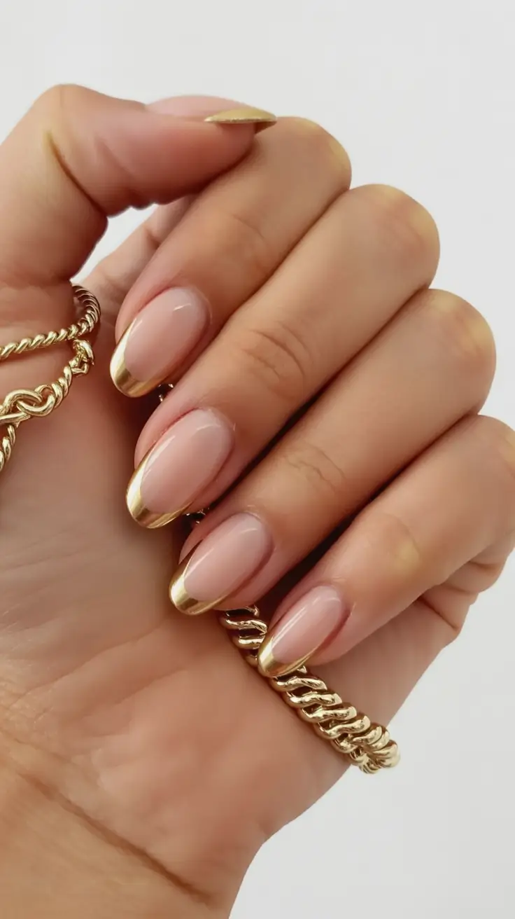 gold fall nails Classic Nude and Gold French