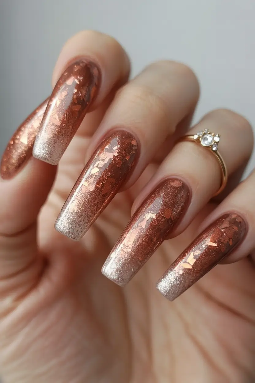 gold fall nails Copper Ombre Sparkle