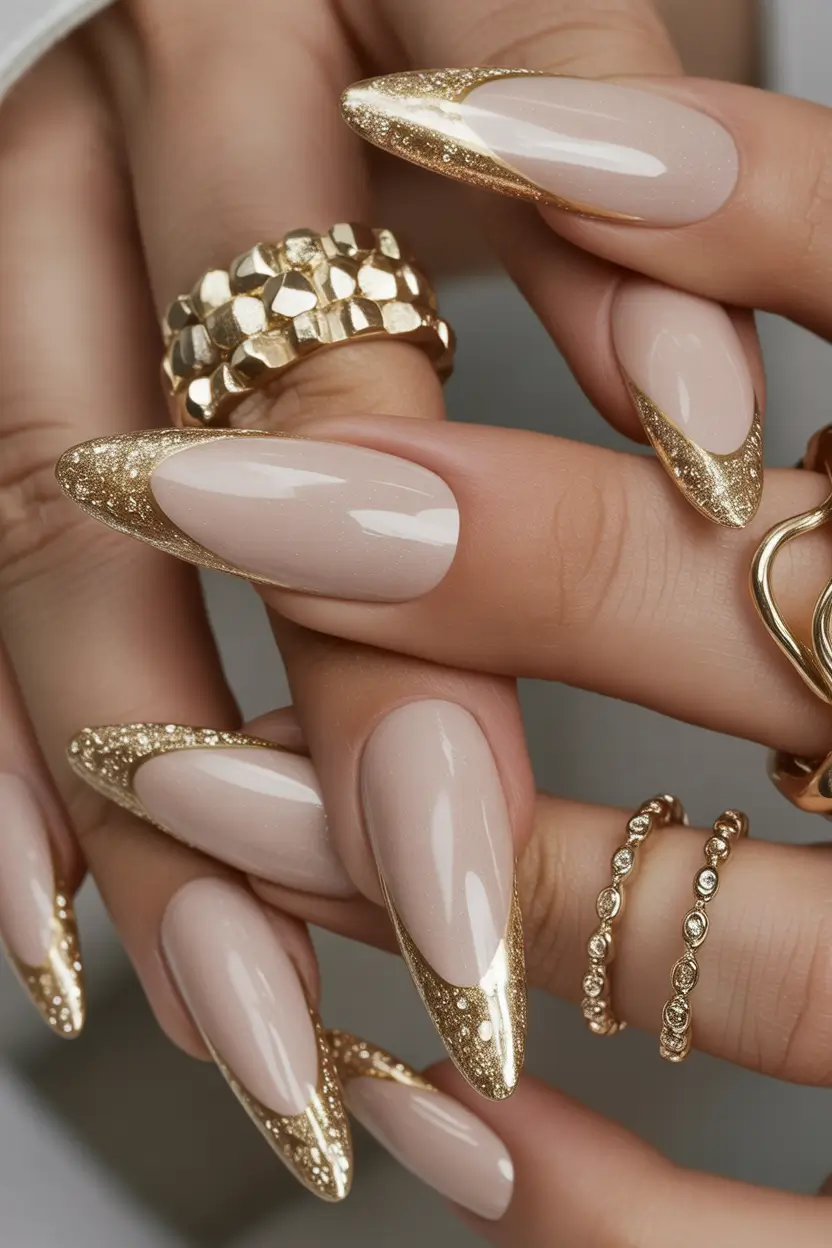 gold fall nails Champagne Sparkle Tips