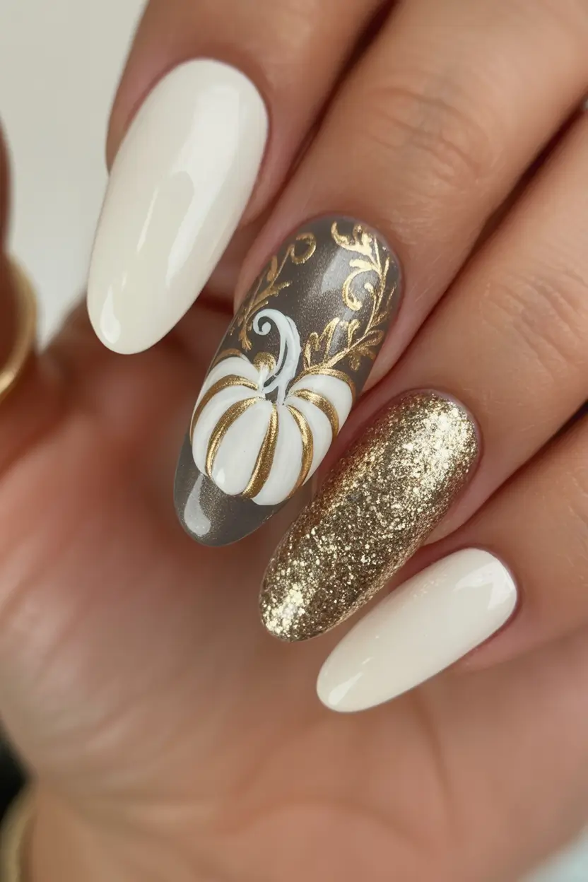 gold fall nails Pumpkin Spice Meets Gold Glam