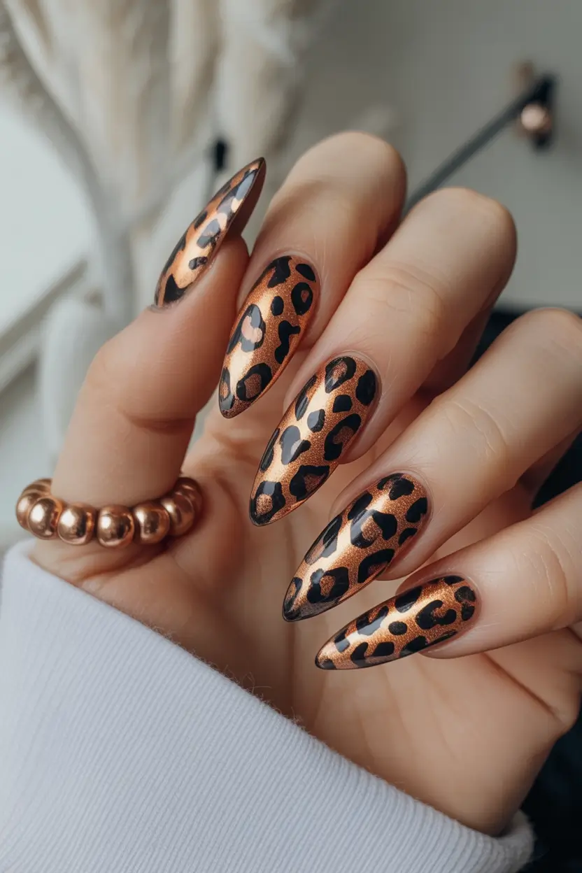 gold fall nails Wild Leopard Glam