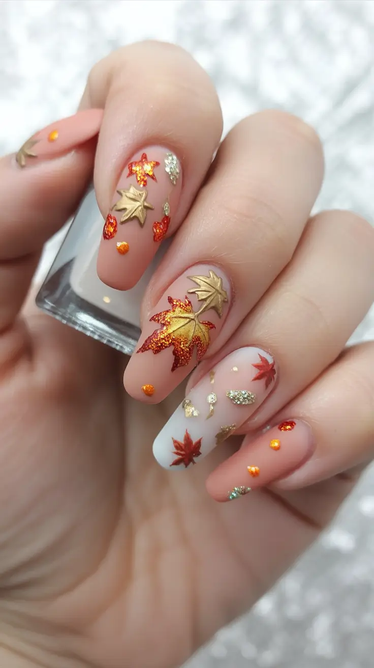October-nails-design-Glittered-Maple-Magic