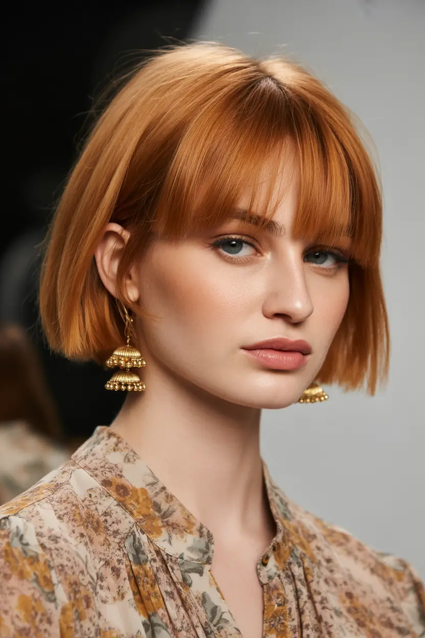 October haircuts Golden Caramel Bob With Bangs