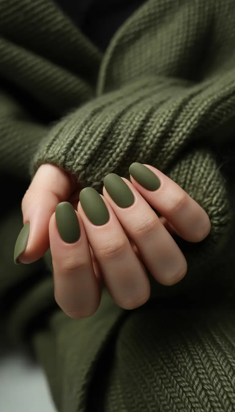 Olive green fall nails Classic Matte Olive Nails for Cozy Days