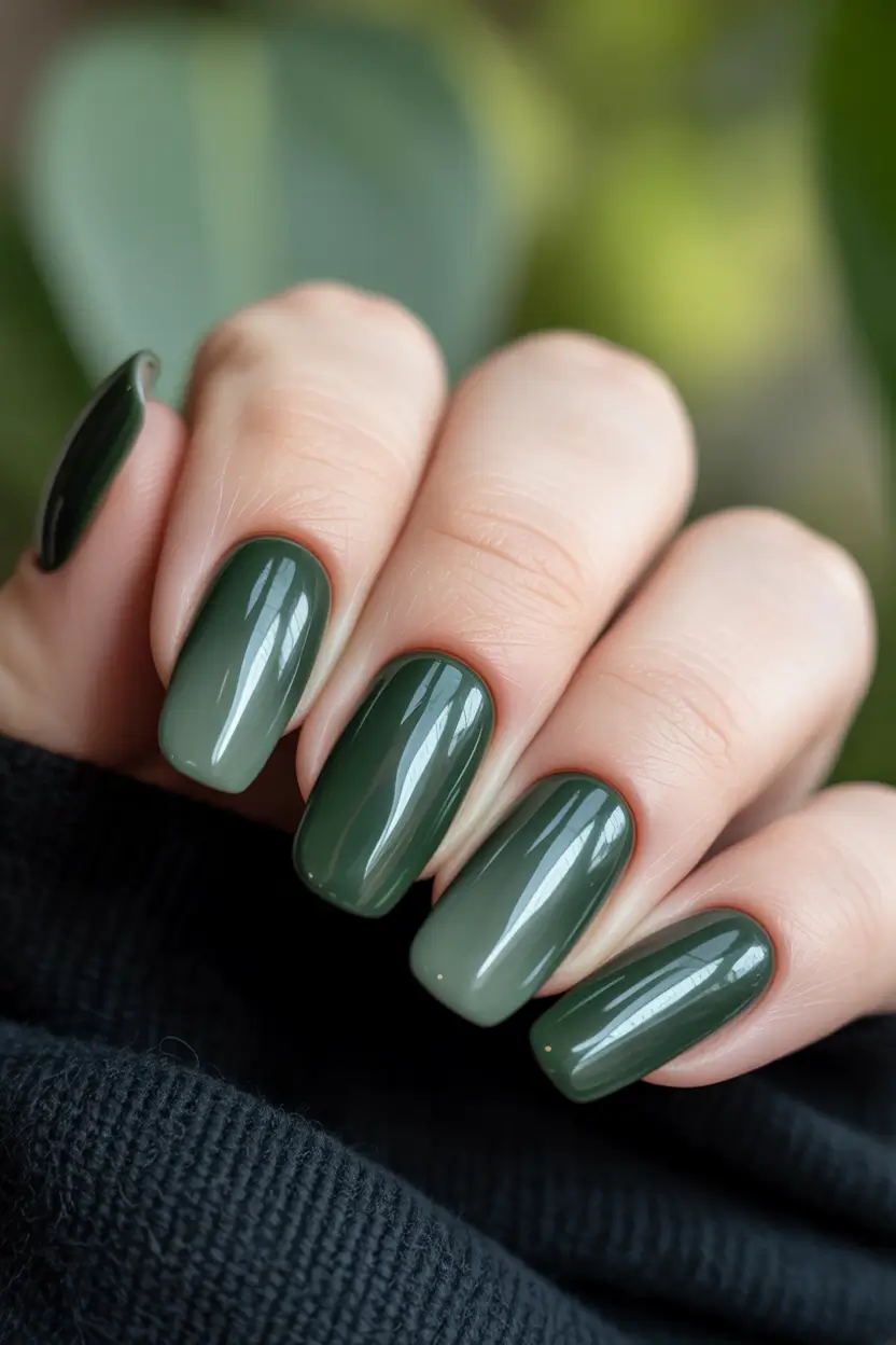 Olive green fall nails Glossy Olive Gradient Nails