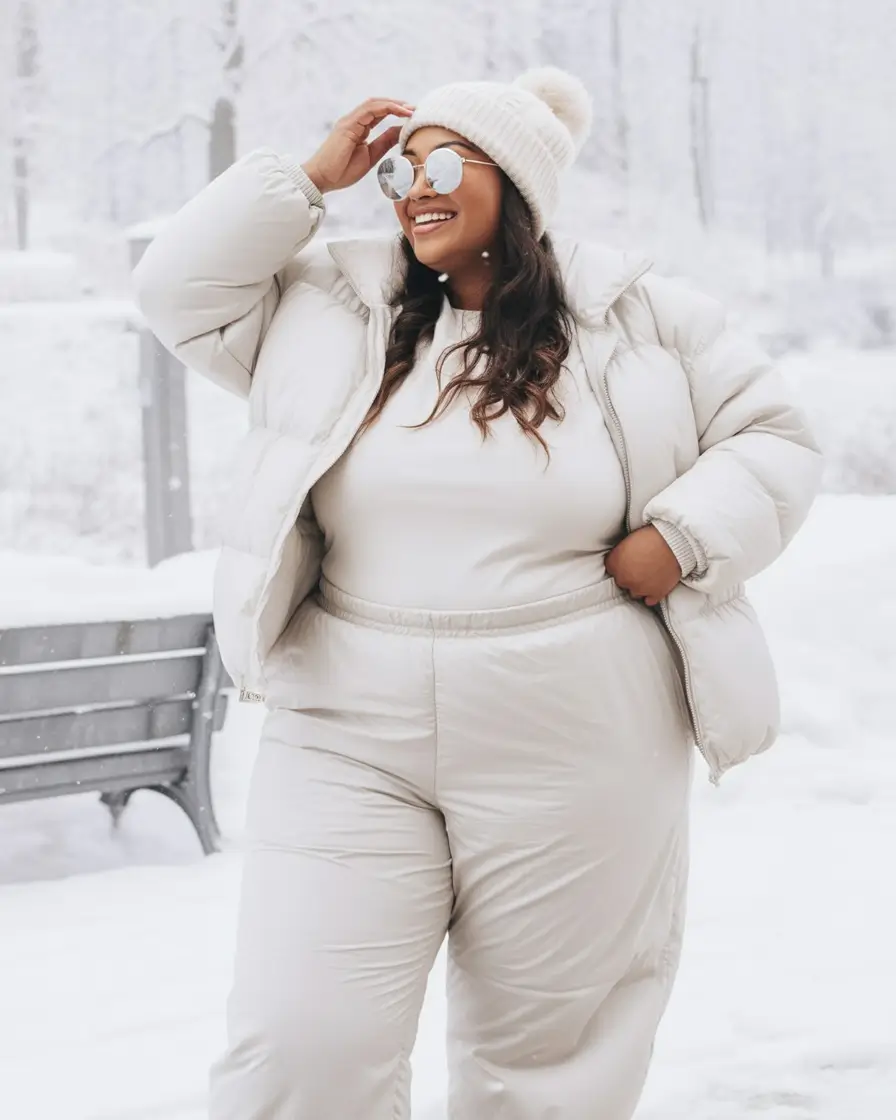 plus size winter outfits All-White Winter Glow