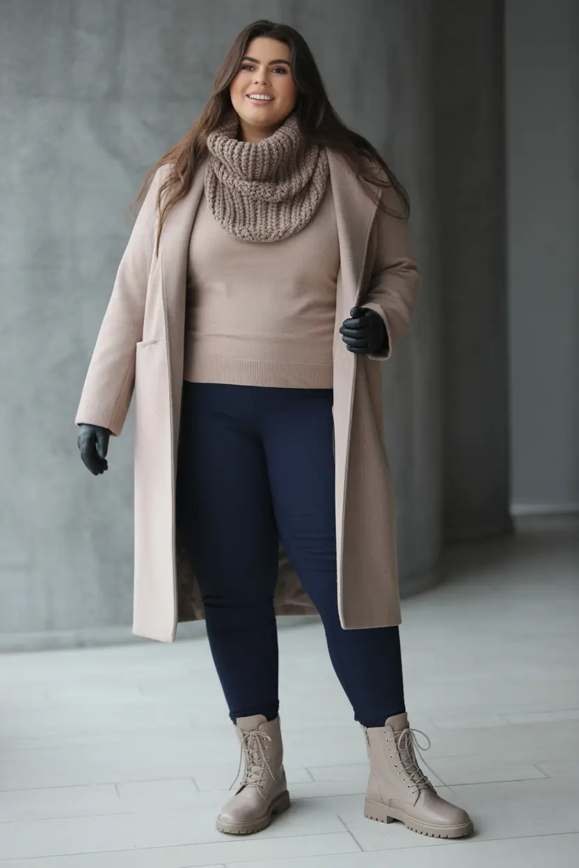 plus size winter outfits Layered Neutrals with Modern Ease
