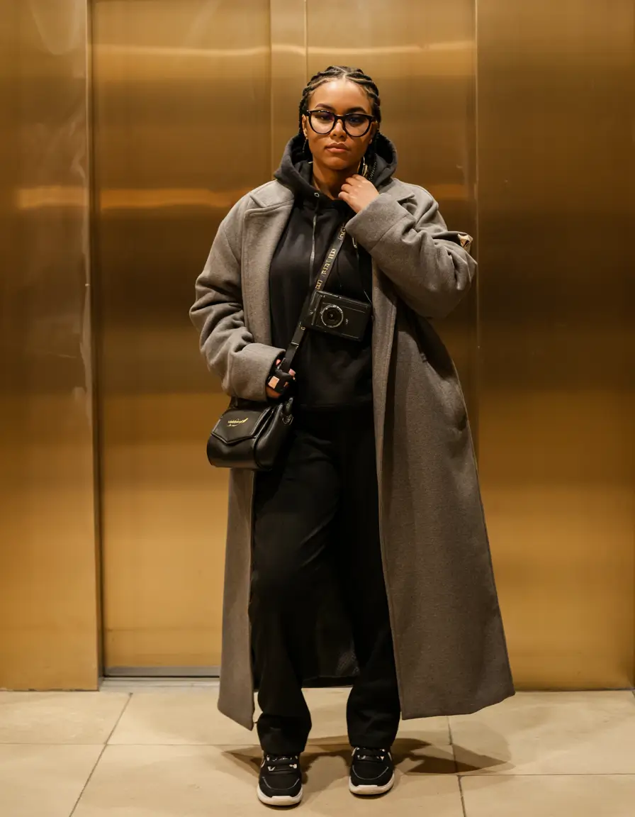 plus size winter outfits Neutral Longline with Sneaker Cool