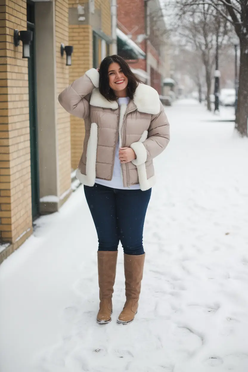 plus size winter outfits Shearling Charm in Beige