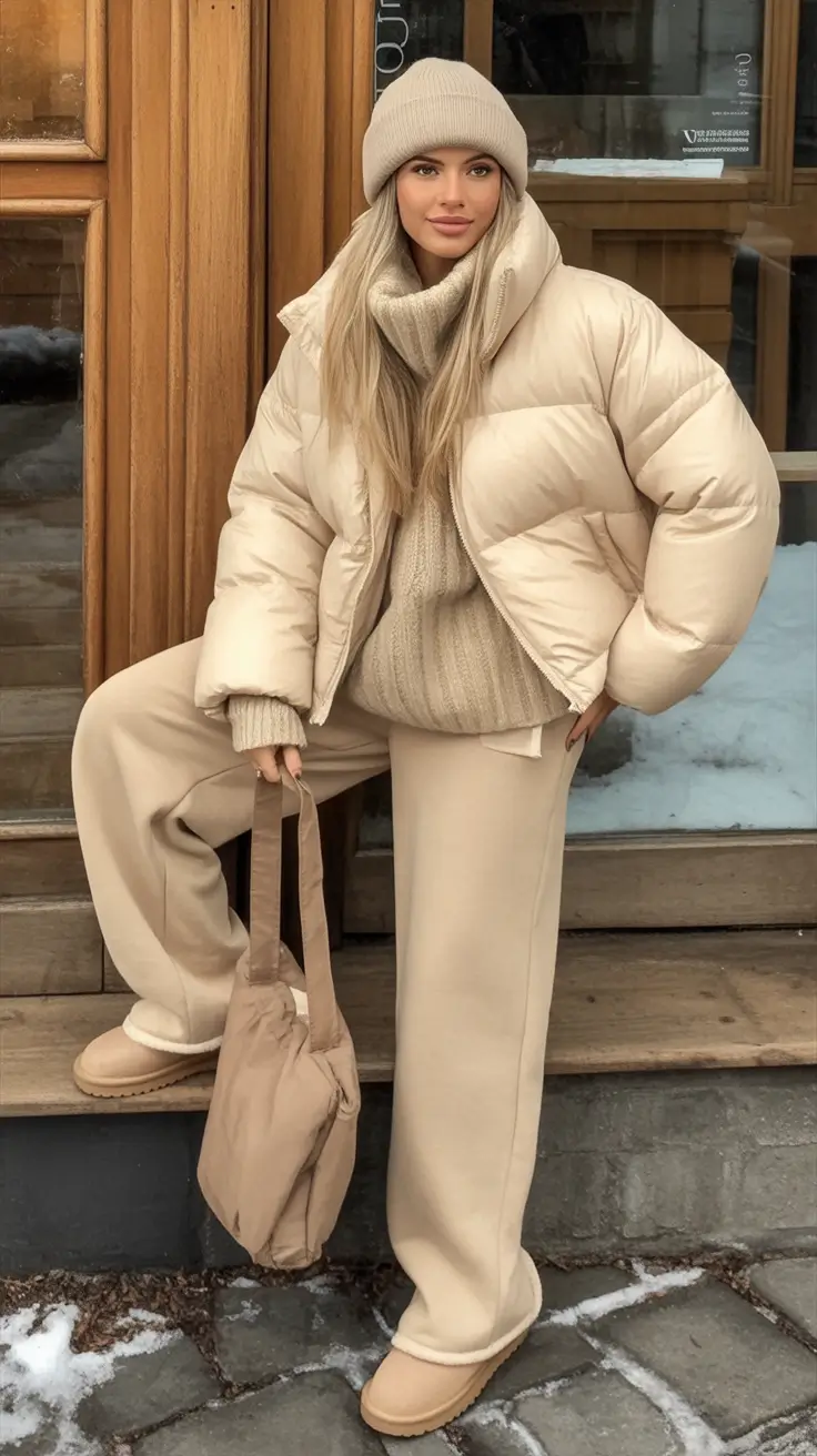puffer jacket outfit Monochrome Cream Dream