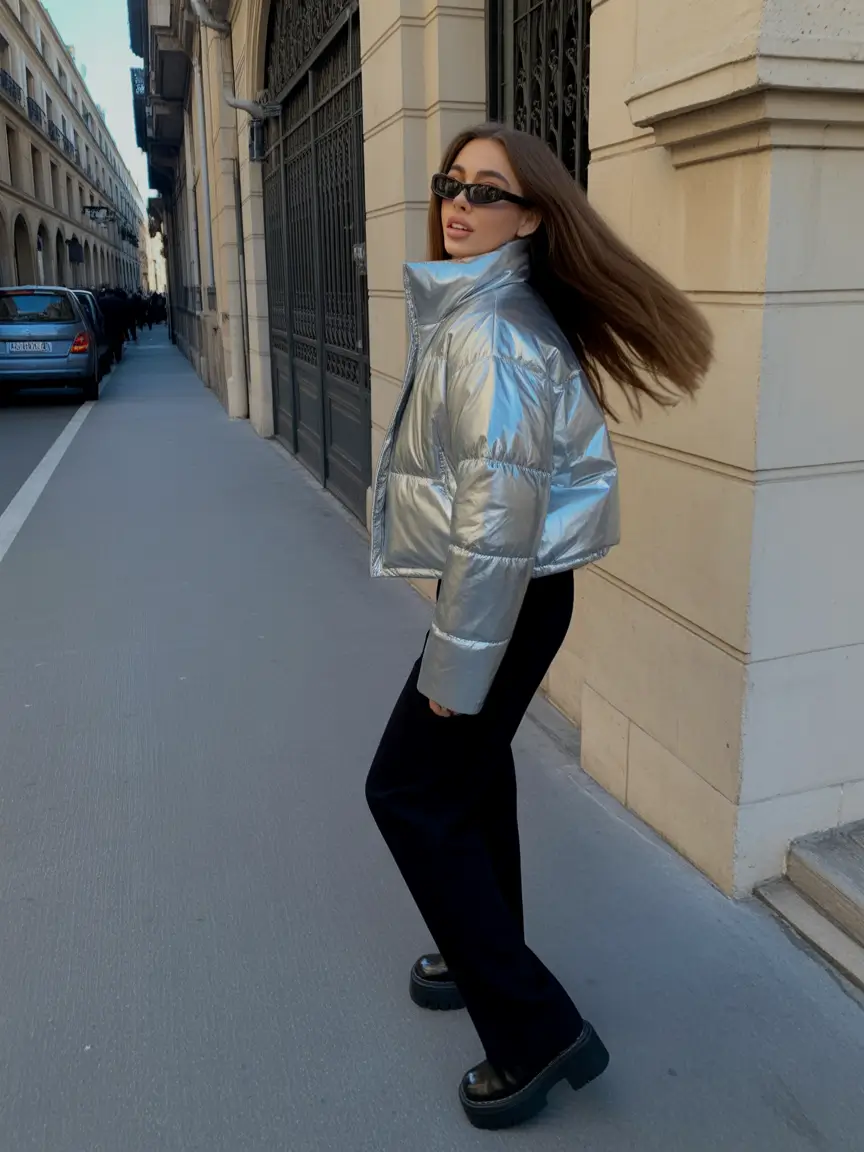 puffer jacket outfit Futuristic Silver Shine