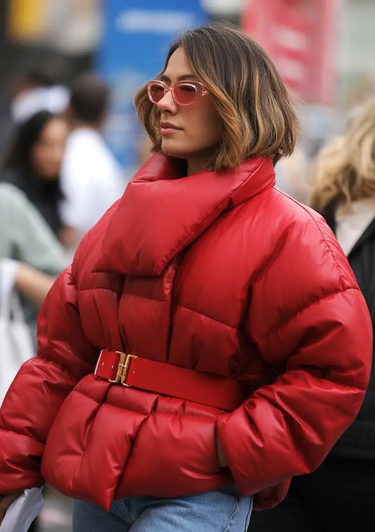 puffer jacket outfit Red Power Belted