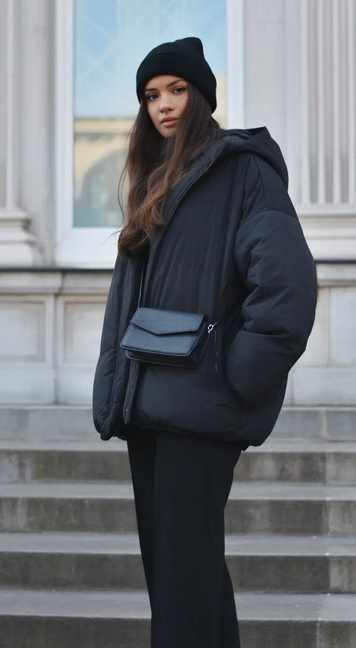 puffer jacket outfit Midnight Monochrome