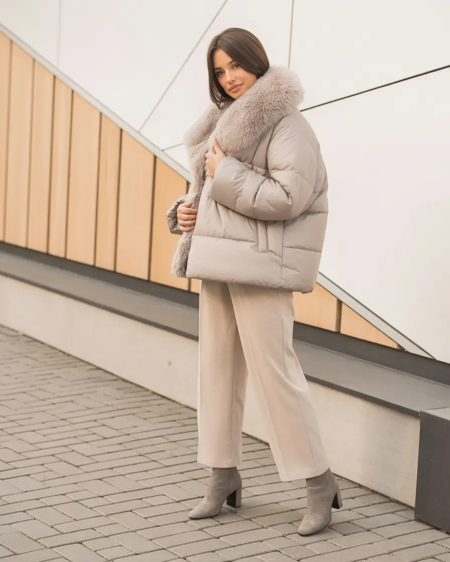 puffer jacket outfit Subtle Luxury in Taupe