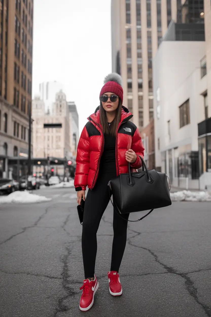 puffer jacket outfit Northface Street Energy